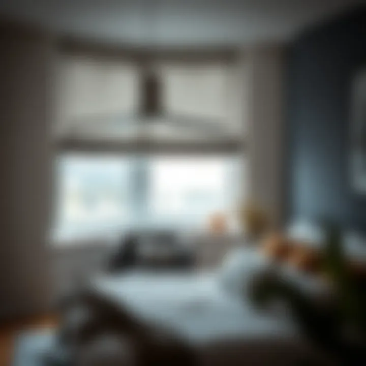 Installation process of gray roller blinds in a cozy bedroom