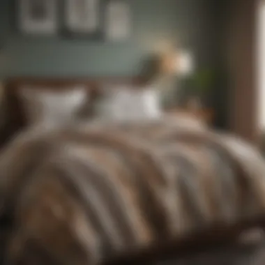Striped King Blanket in a Cozy Bedroom A cozy bedroom featuring a striped king blanket on the bed, enhancing the room's ambiance and decor.