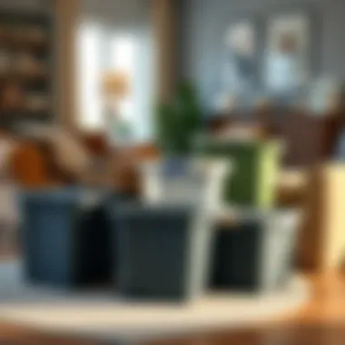 A variety of plastic storage bins with covers showcasing organizational versatility