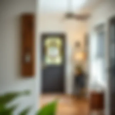 Rustic wooden key and mail holder in a modern entryway