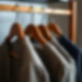 Elegant wooden hangers showcasing tailored pants